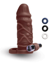 Xgen Size Up 1 Inch Silicone Vibrating Realistic Penis Extender With Ball Loop Dark Tan Penis Sleeves and Extenders
